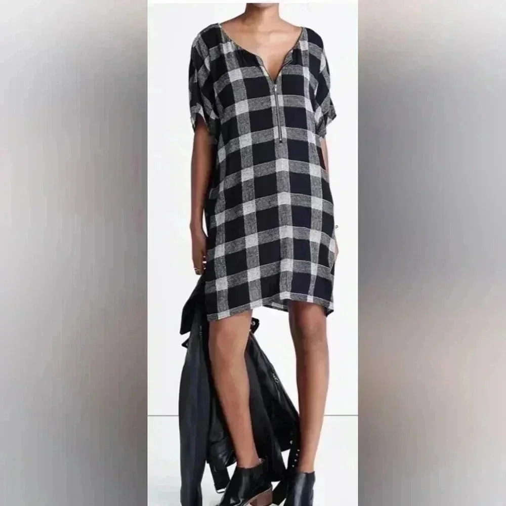 Madewell Women's XS Black and White Plaid Sheath Dress